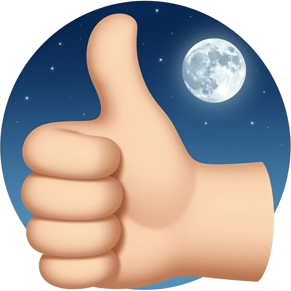 luna noche y pulgar hacia arriba emoji