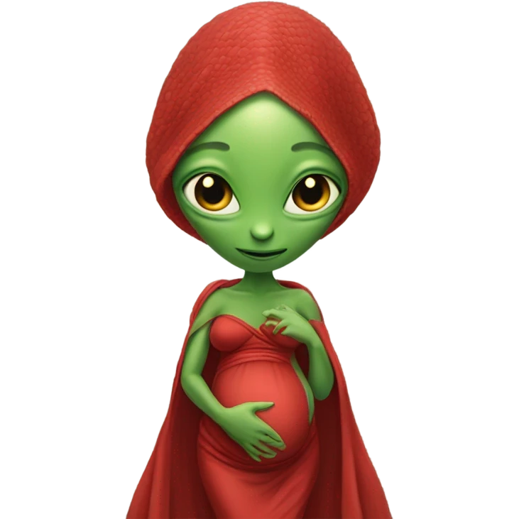 Pregnant Reptilian alien woman, full body in red dress emoji