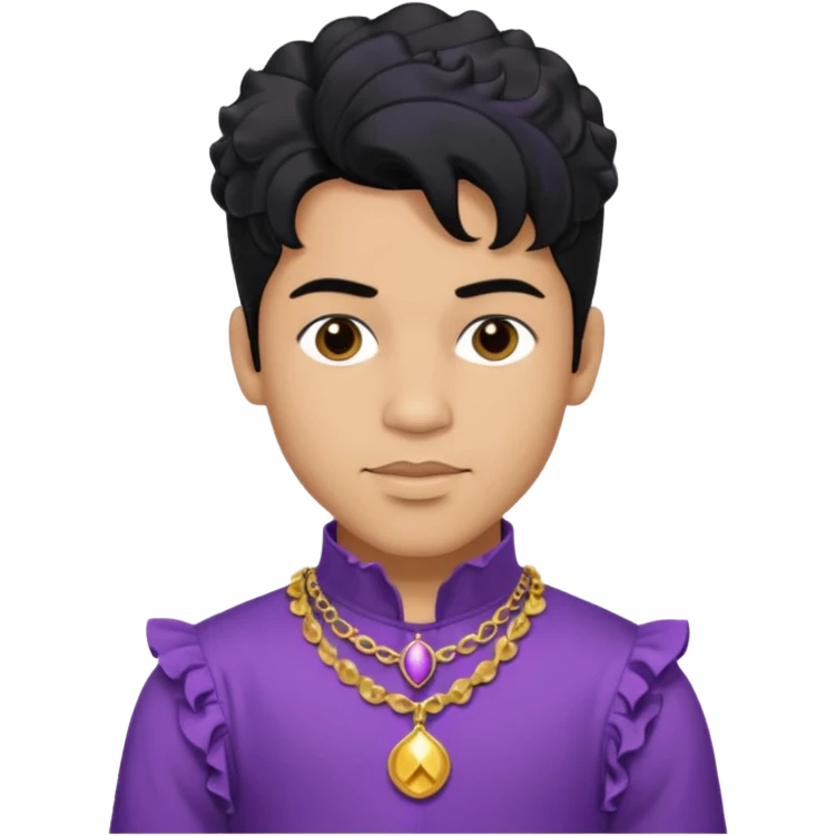 Prince Rogers Nelson olive skin, black hair, brown eyes, purple outfit emoji