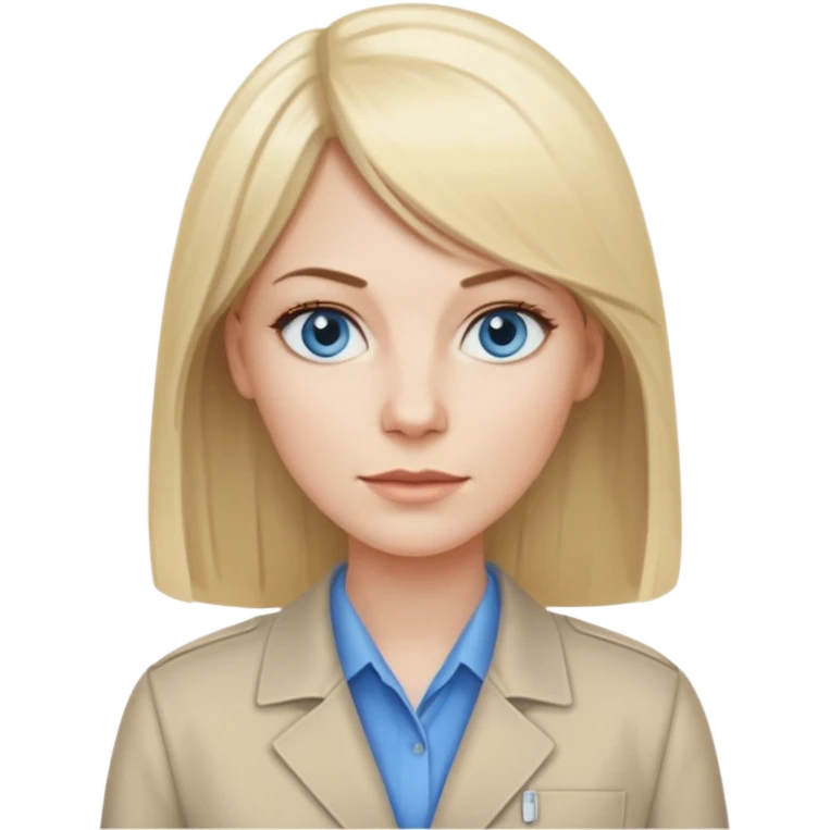 40 yr old white woman, pale skin, long straight blond hair parted in center, blue eyes, bangs, clothes for work emoji