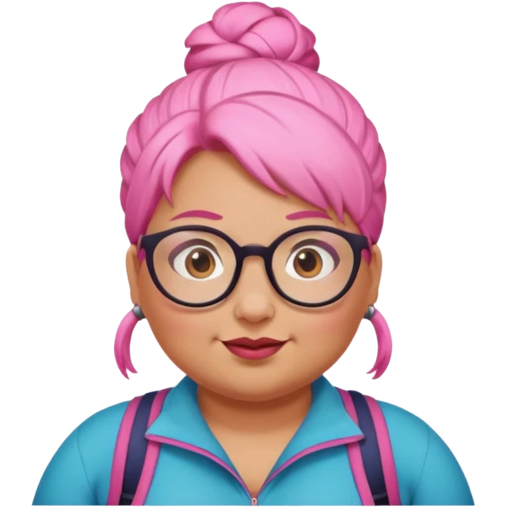 climber fat woman with pink bun hair and glassess emoji
