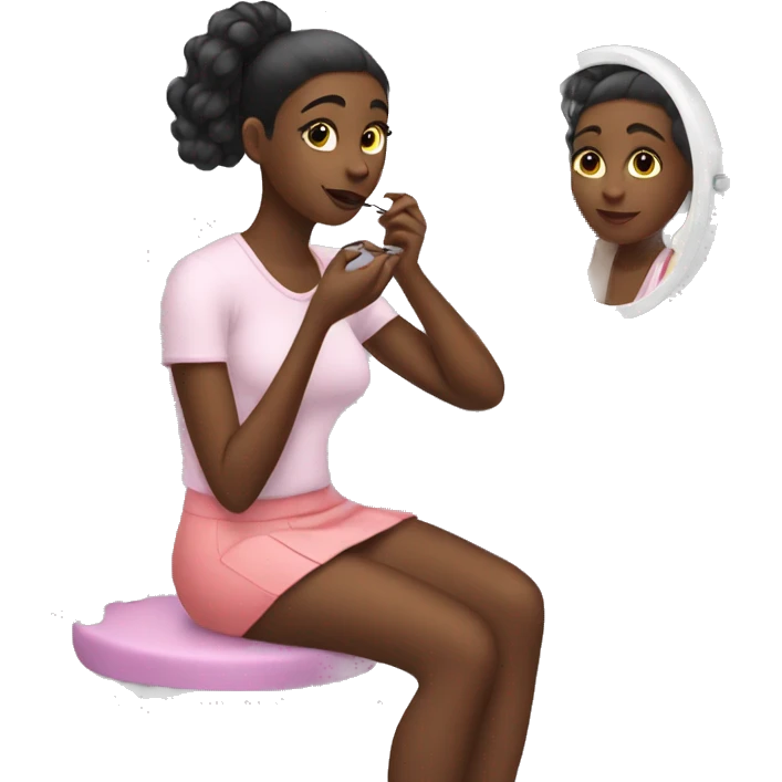 girl sitting and doing her makeup on vanity  emoji