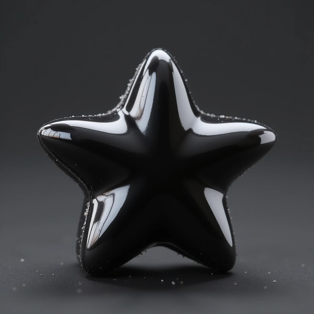 realistic black candy shaped like a star, photorealistic style emoji