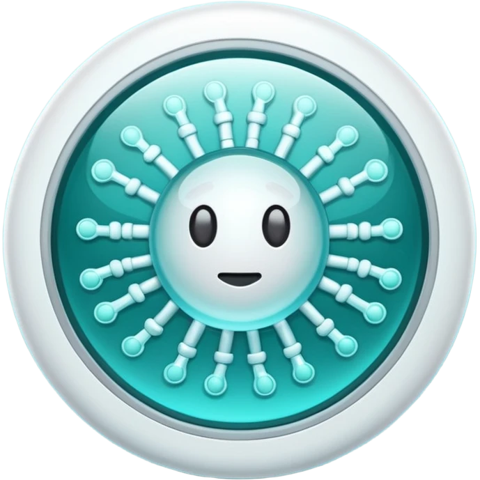 Emoji-style icon showing a virus or germ being scanned by an AI vision frame or camera lens, representing image-based disease detection. Clean, modern, rounded emoji design, clear at small sizes, teal and white accents, no text, transparent background. emoji