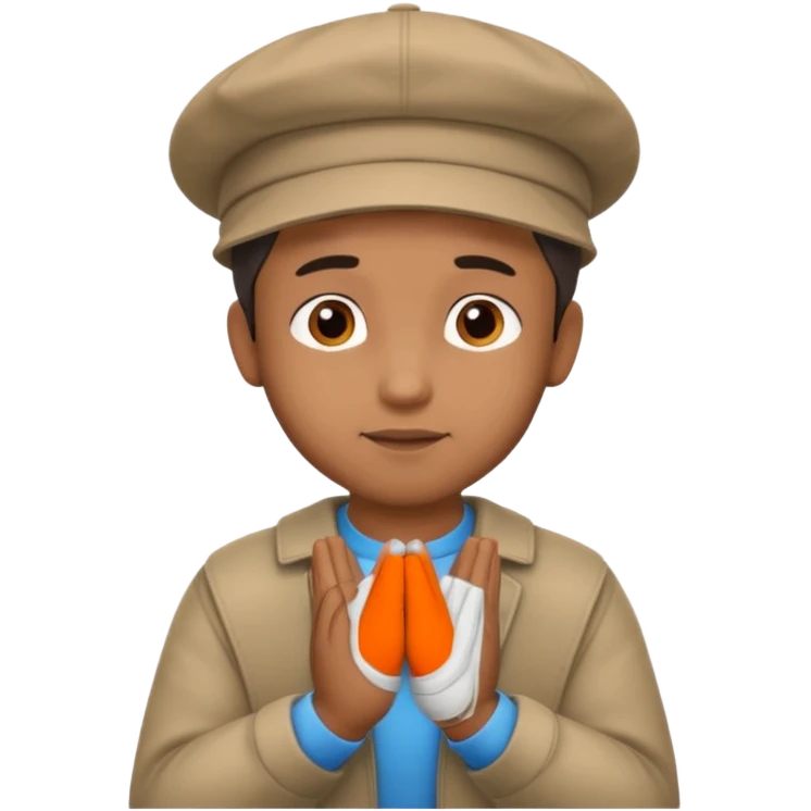A BROWN MOTIVATIONAL GUY WITH A CAP ON WITH PRAYING HANDS emoji