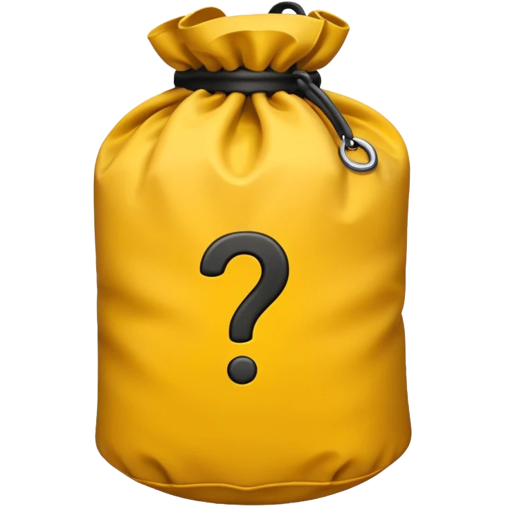 heavy bag printed with overstuffed with yellow question marks emoji