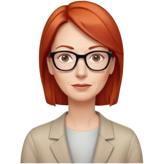 middle age Red head long straight hair pale skin wearing glasses emoji