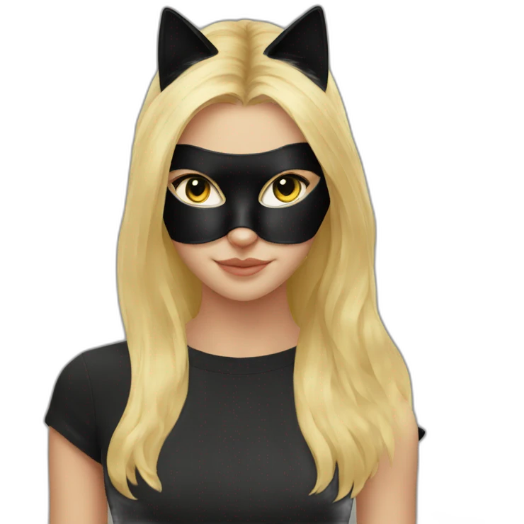 Black cat mask on girl with blond hair emoji