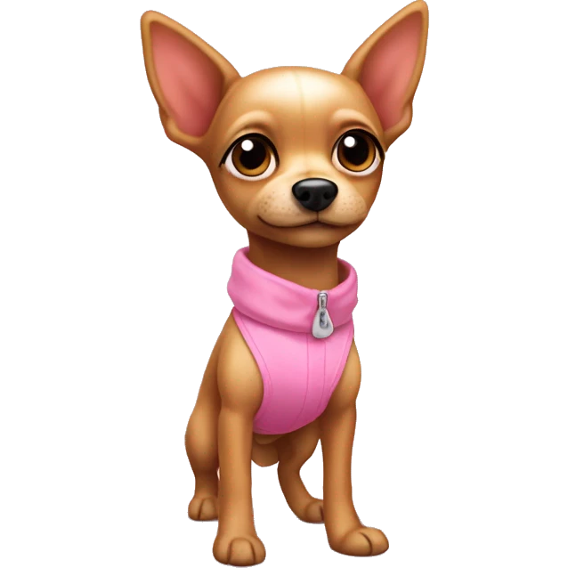 Cute small toy terrier with up ears in pink clothes  emoji
