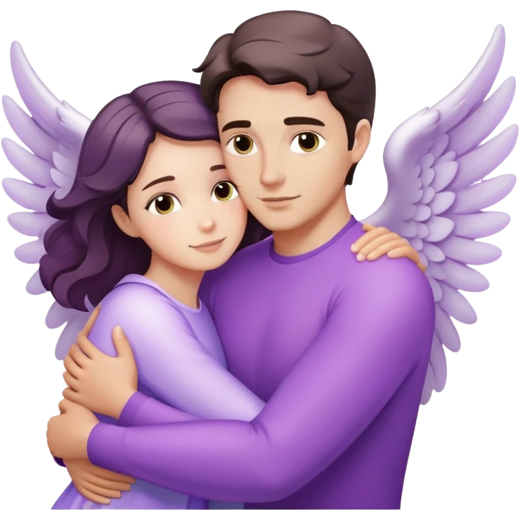 White brunette man ray of light hugging a pastel purple woman angel emoji