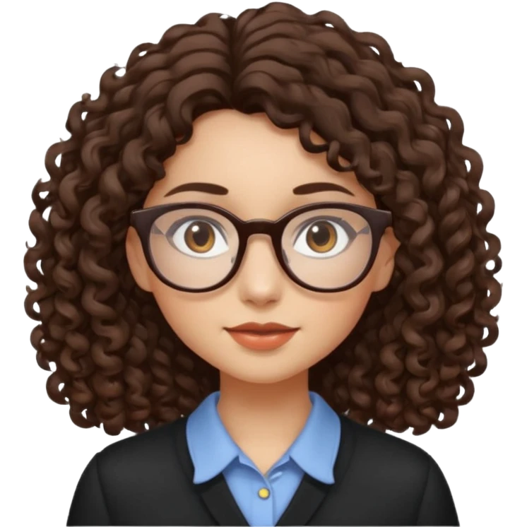 A girl has fair skin curly to wavy dark brown hair, has glasses and almond brown eyes emoji