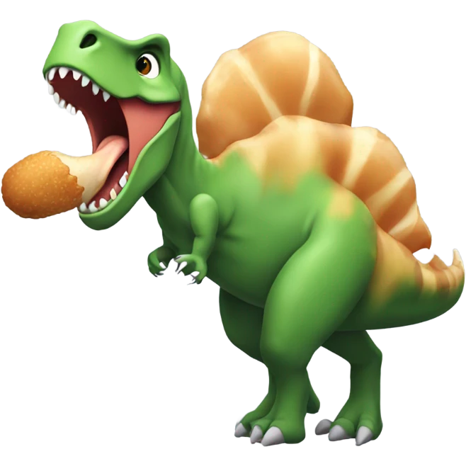 Dinosaur with blonde hair eating chicken leg  emoji
