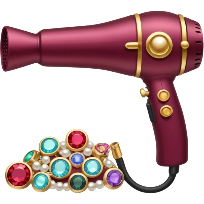 burgundy blow dryer covered in jewelry emoji