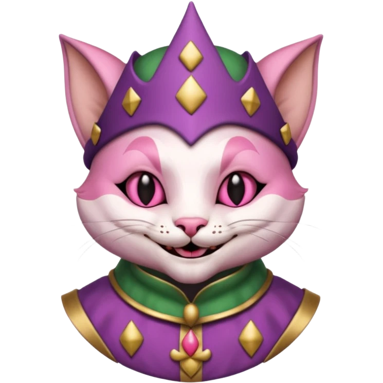 court jester cat medieval, poker card joker, pink, face only emoji