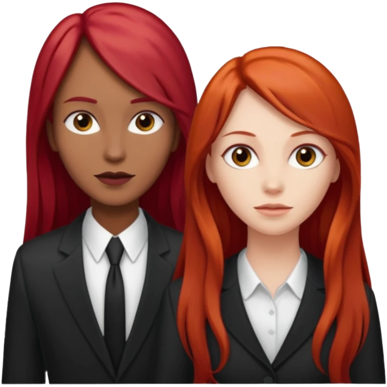 Mujer flaca con cabello largo color rojo color de piel blanca, hombre de color medio moreno con cabello color negro, flaco emoji