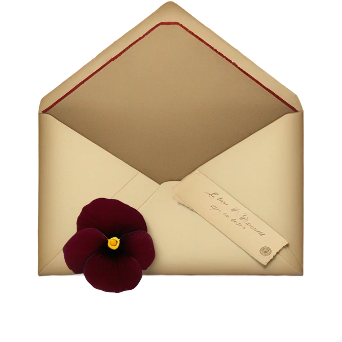 A vintage love letter with deep red pansies and a burgundy wax-sealed envelope
 emoji