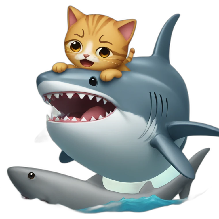 Crying cat riding a shark emoji