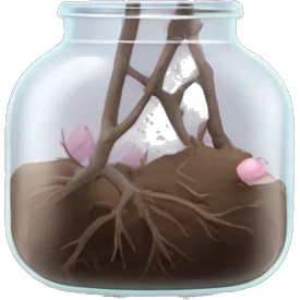 Delicate big twig with pink buds in a transparent jar vase emoji