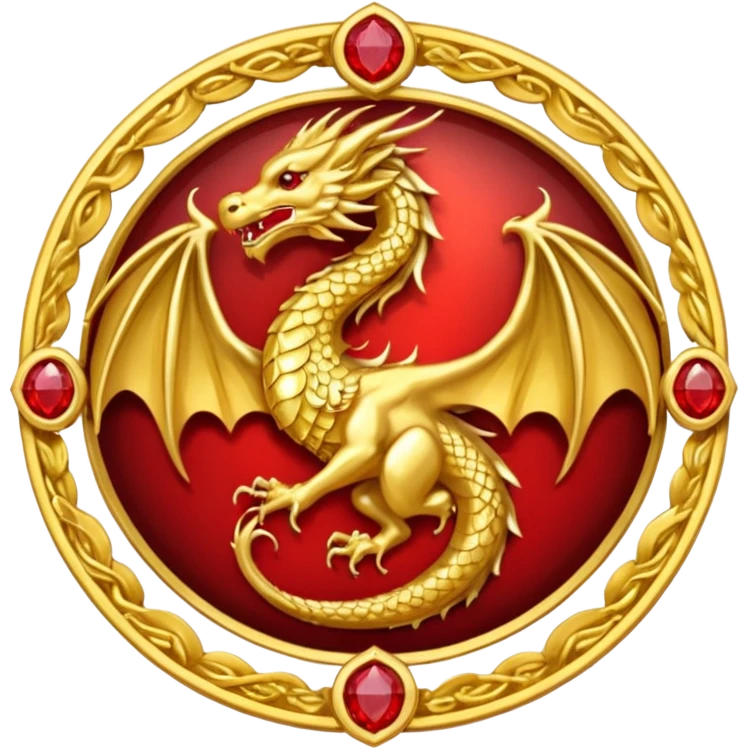 Golden dragon with wings crest / brosch in a circle with red gems and no background emoji