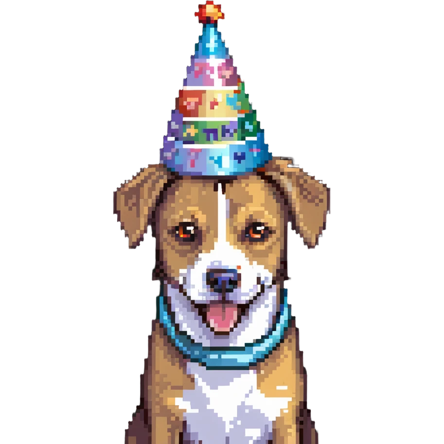 dog wearing a birthday party hat emoji