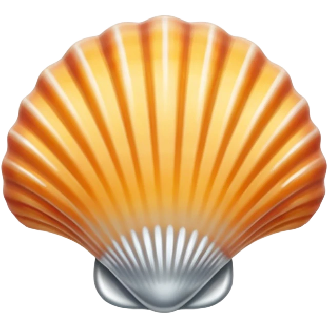A seashell emoji made of polished silver chrome, smooth curved surface, reflective metallic highlights, elegant minimal design, iOS emoji style, centered, clean white background, soft lighting emoji