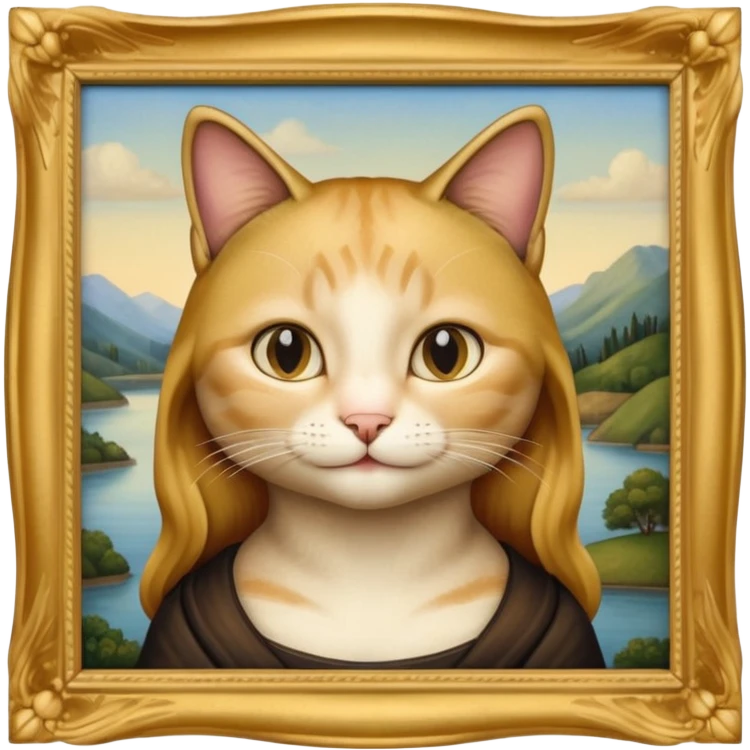 gold frame, painting, Mona Lisa, with cat emoji