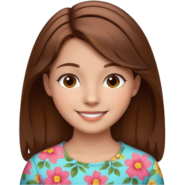 smiling girl in floral print brown hair  emoji