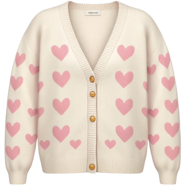 Ivory cardigan with light pink hearts emoji