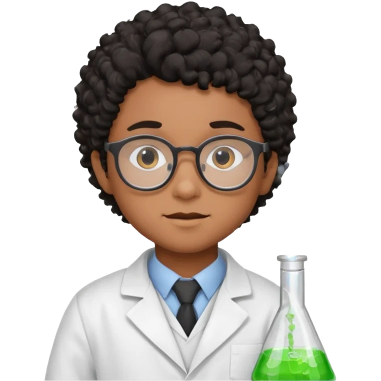 kid boy scientist brown skin, black curly hair emoji
