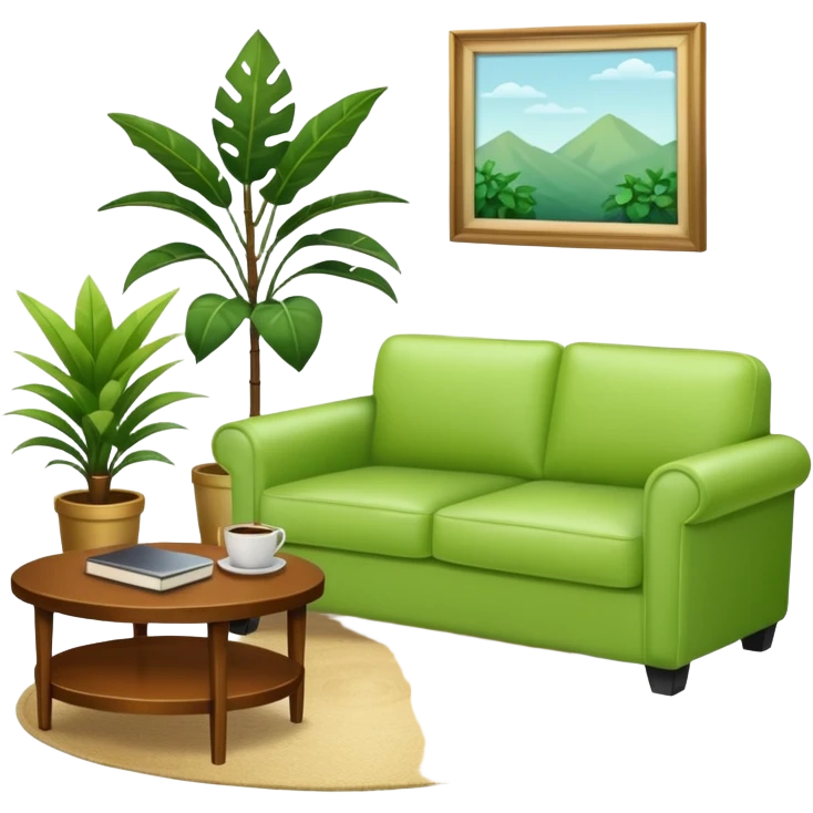living room in ios emoji style

no TV, and make the couch a light green color emoji