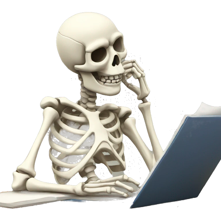 skeleton tired and studying emoji
