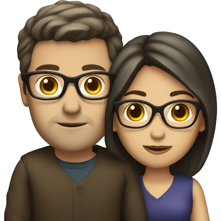 Caucasian couple with dark hair and glasses emoji