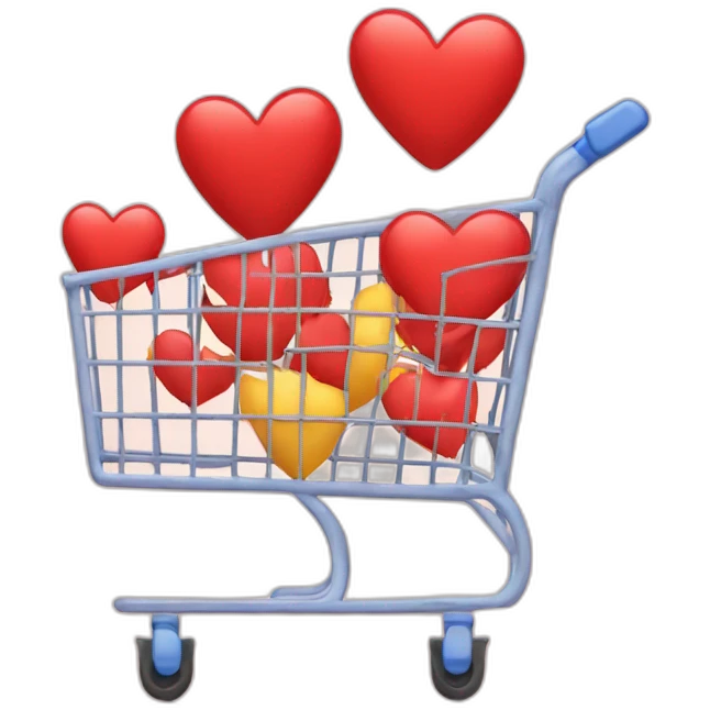shopping cart with hearts and emojis inside emoji