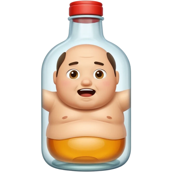clear bottle filled with a chubby man inside, humorous and expressive emoji style emoji