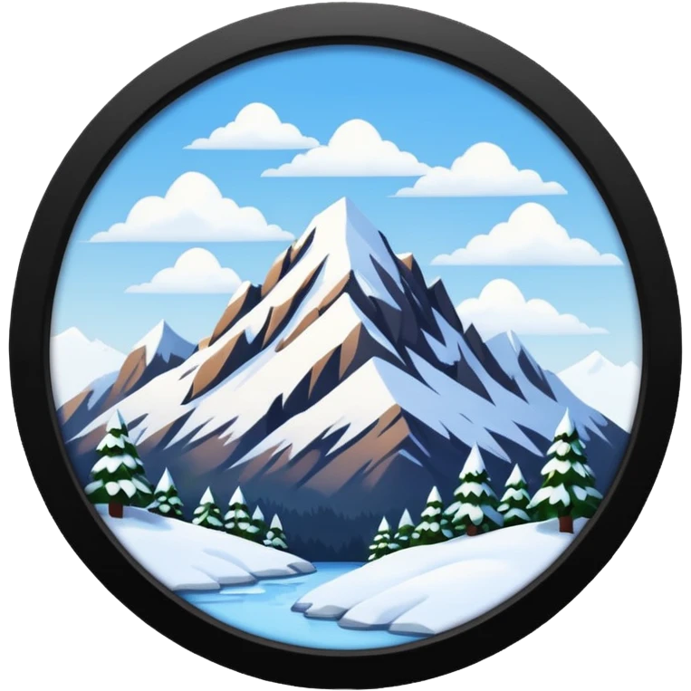 simple painting in a frame with snowing ,ountain emoji