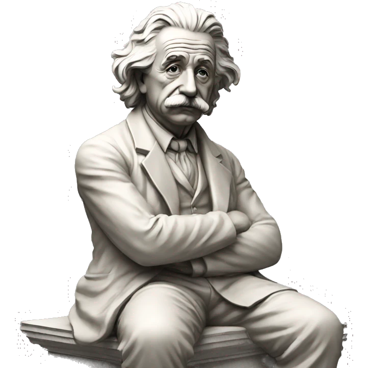 sitting philosopher-statue as albert einstein thinking emoji