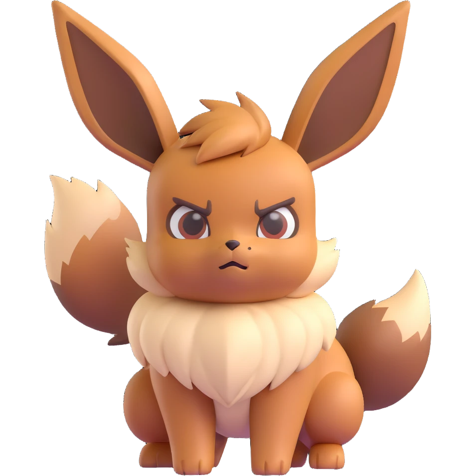Eevee looking annoyed and tough, Microsoft emoji style, 3D, bold, simple, no text emoji