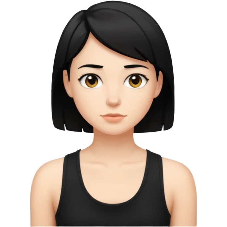 a white woman with short tomboy black hair wearing men's black tank top emoji