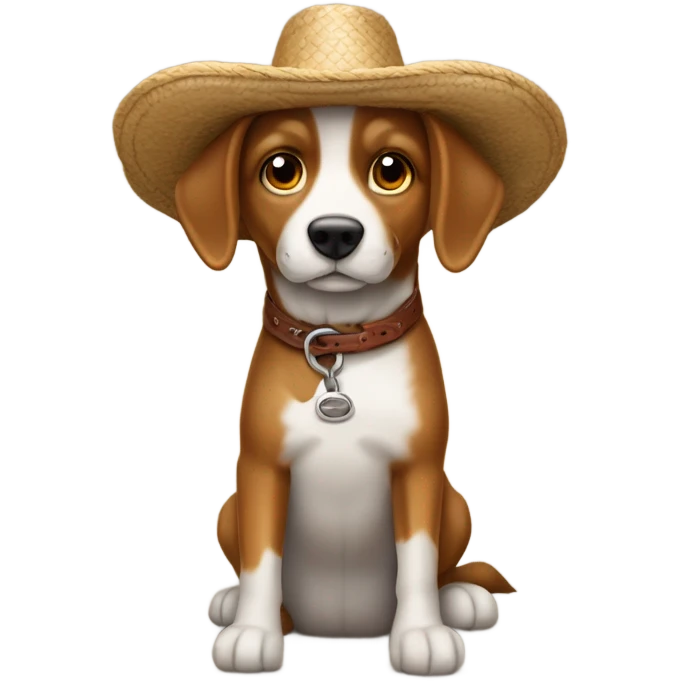 Un perro con un sombrero marrón sentado en una silla muy tranquilo de brazos cruzados rodeado de pequeñas famas de fuego emoji