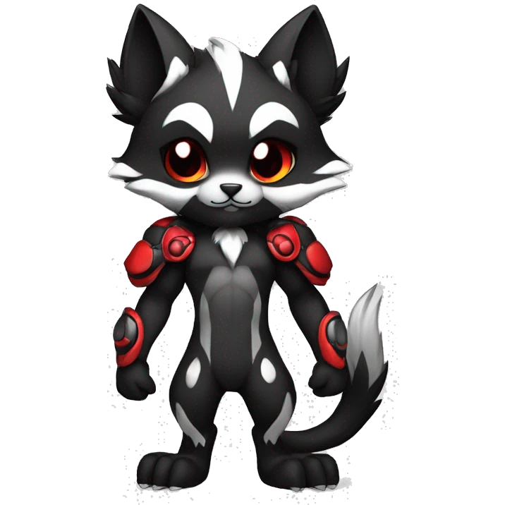 Anthro-Edgy-Cool-Dark-Black-White-Red-Contrast-Colors-Fantasy-Fur-Sona-Chibi-Shiny-Fakémon-Hybrid full body emoji