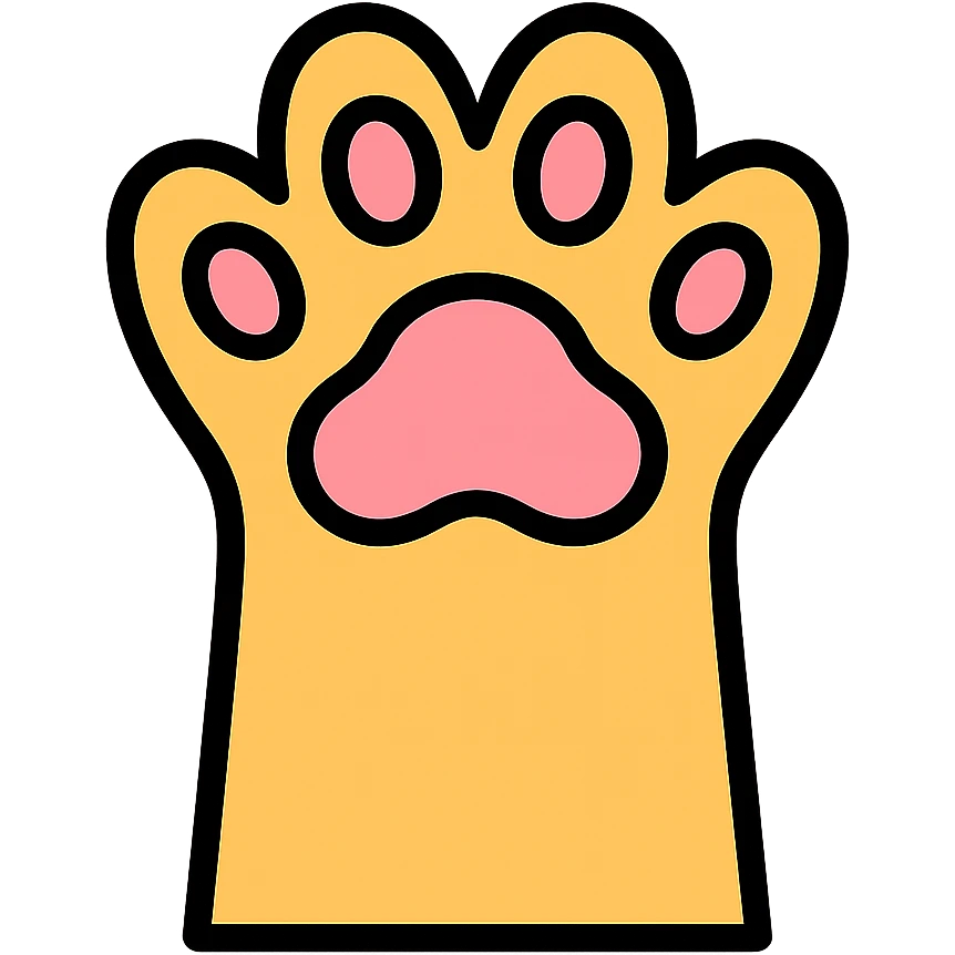 Playful cat paw with raised toes and pink pads visible, cute feline paw gesture emoji