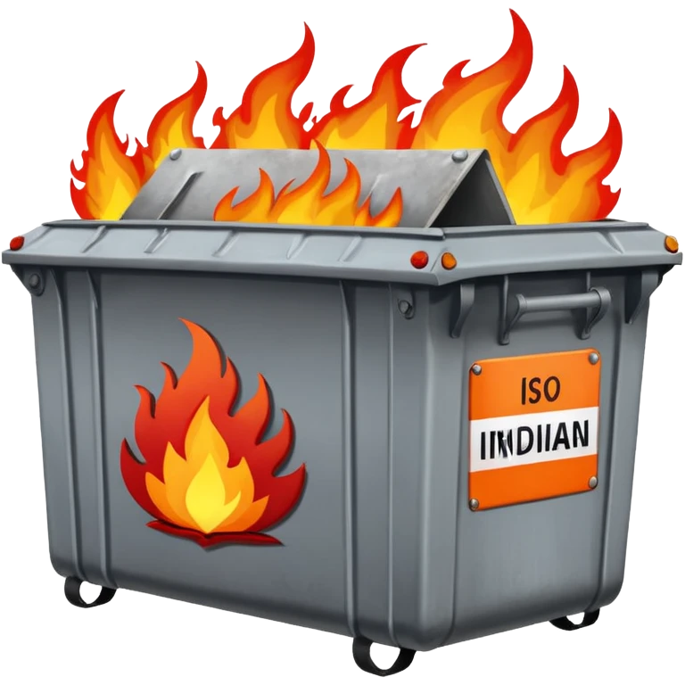 Flaming dumpster fire with the words "Indian bureaucracy" on the dumpster.  emoji