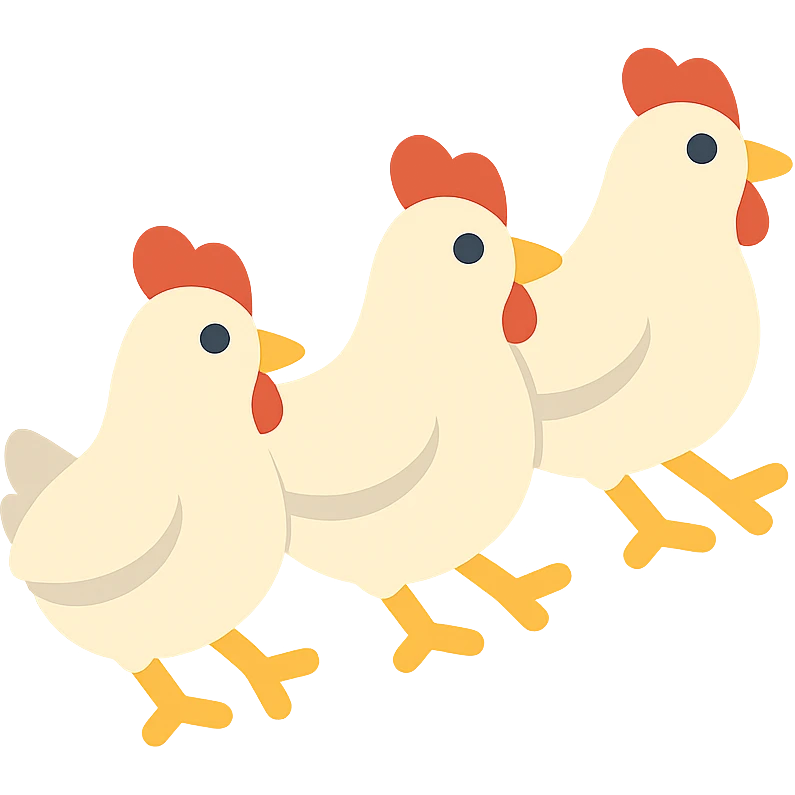 multiple chickens jumping, icon style, flat design, clean lines, easily recognizable silhouette emoji