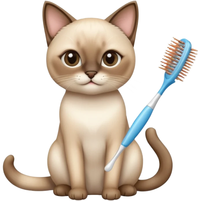 cute siamese cat, tooth brush, hair brush emoji