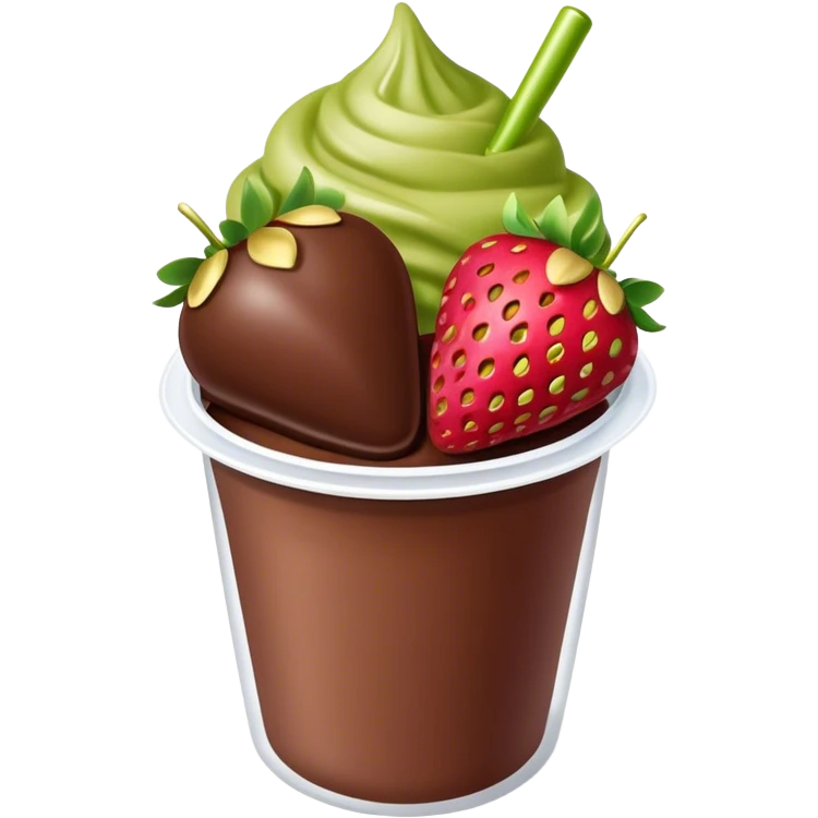 Chocolate covered strawberries with pistachio in a plastic cup emoji