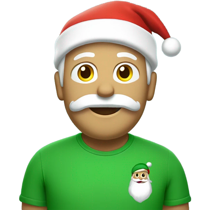 Santa wearing green t-shirt. The t-shirt has the words ‘Greenwich Health’ written in white letters  emoji