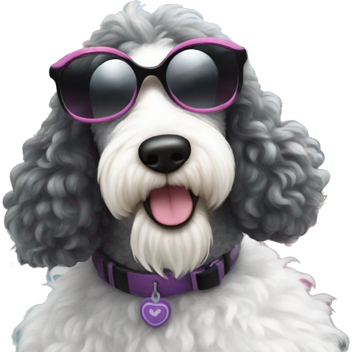 Sheepadoodle girl with sunglasses at Disneyland  emoji