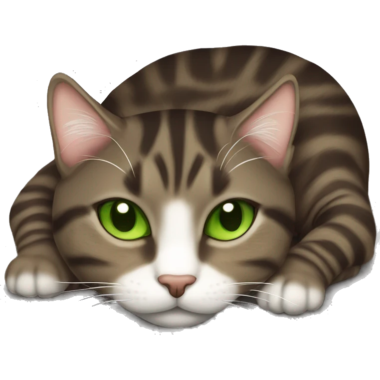 Dark brown tabby cat with slanted Green eyes sleeping  emoji