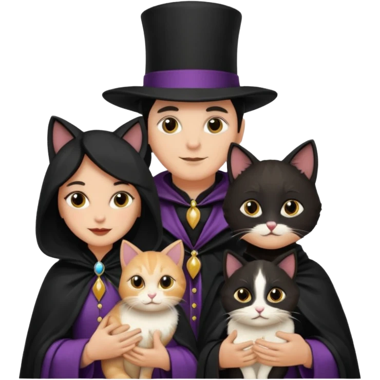 magician couple and their pet cat emoji