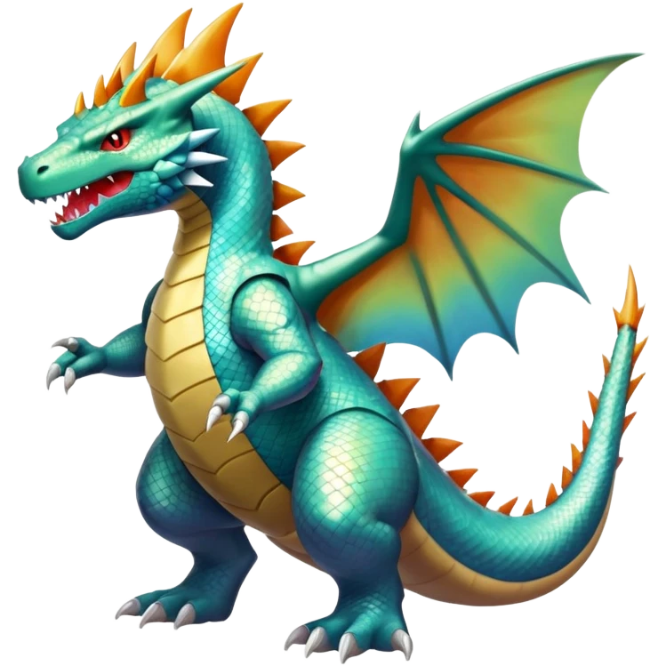 Shiny Exotic Colorful epic Tyranitar-Charizard-Dragonit—Salamence-Drudigon-Haxorus-Fakémon-hybrid-creature (full body)  emoji